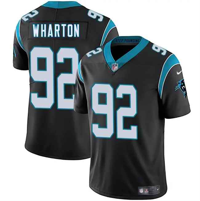 Men's Carolina Panthers #92 Tershawn Wharton Black 2025 Vapor Limited Stitched Football Jersey